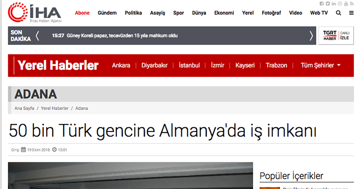 Almanya�nın Türkiye�den 50 bin işçi alacağı iddiası